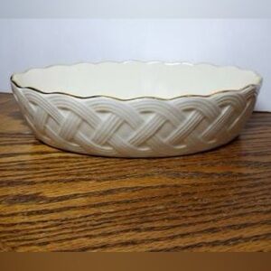 Lenox oval cream and gold bowl.